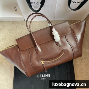 Celine LARGE SMILING NEW LUGGAGE IN SUPPLE SHINY LAMBSKIN 123683 brown