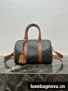 Celine MEDIUM BOSTON IN TRIOMPHE CANVAS AND CALFSKIN 121323 TAN