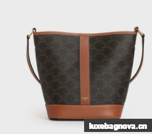 Celine SMALL BUCKET IN TRIOMPHE CANVAS AND CALFSKIN 191442 TAN