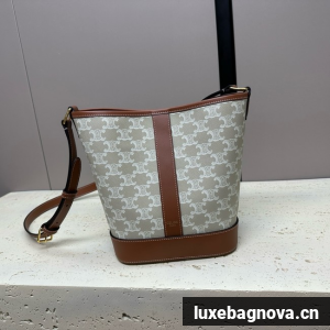 Celine SMALL BUCKET IN TRIOMPHE CANVAS AND CALFSKIN 191442 gray