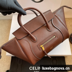Celine SMALL NEW LUGGAGE IN SUPPLE SHINY LAMBSKIN 124213 SOFT brown