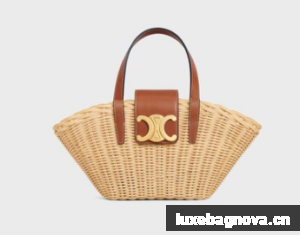 Celine TEEN COUFFIN IN WICKER AND NATURAL CALFSKIN 116572 NATURAL & TAN