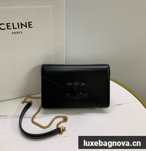 Celine WALLET ON CHAIN MARGO IN SHINY CALFSKIN 10J733 black