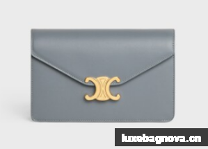 Celine WALLET ON CHAIN MARGO IN SHINY CALFSKIN 10L033 BLUE GREY