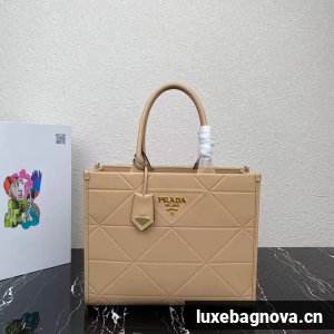 Medium leather Prada Symbole bag with topstitching 1BA378 Sand Beige