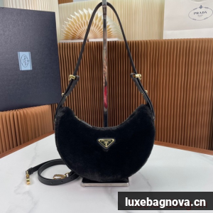 Prada Arque shearling and leather shoulder bag 1BC194 black