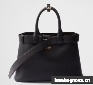 Prada Buckle medium leather handbag with belt 1BA434 Black