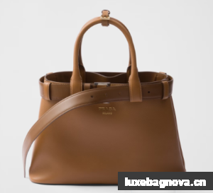 Prada Buckle medium leather handbag with belt 1BA434 Caramel