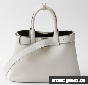 Prada Buckle medium leather handbag with belt 1BA434 White&Black