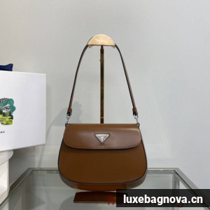 Prada Cleo brushed leather shoulder bag with flap 1BD311 brown
