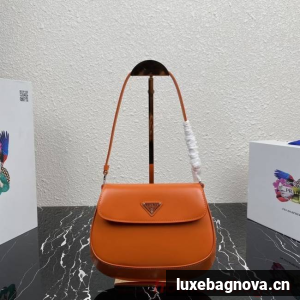 Prada Cleo brushed leather shoulder bag with flap 1BD311 orange