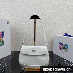 Prada Cleo brushed leather shoulder bag with flap 1BD311 white