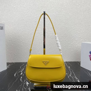 Prada Cleo brushed leather shoulder bag with flap 1BD311 yellow