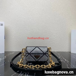 Prada Crystal-studded satin pouch 1HD339 black