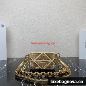 Prada Crystal-studded satin pouch 1HD339 gold