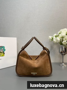 Prada Darling suede handbag 1BA451 Cocoa Brown