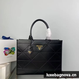 Prada Large leather Prada Symbole bag with topstitching 1BA377 Black