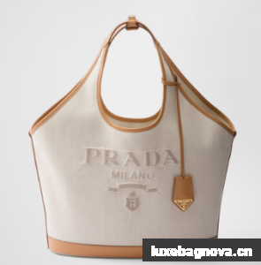 Prada Large linen blend and leather tote bag 1BG472 Fabric&leather