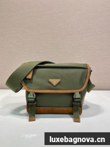 Prada Medium Re-Nylon and suede shoulder bag 2VD066 Musk Green