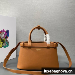 Prada Original Leather Double Top Handle Bag 1BA418 Brown