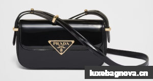 Prada Patent leather shoulder bag with flap 1BD339 black