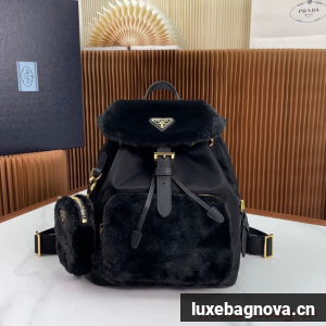 Prada Re-Nylon and shearling backpack 1BZ074 black