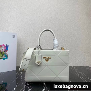 Small leather Prada Symbole bag with topstitching 1HH039 white