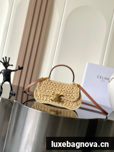 celine TEEN CELINE LOLA IN RAFFIA EFFECT TEXTILE 119533 NATURAL / TAN