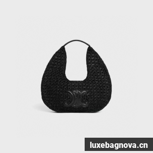 celine classic panier HOBO BAG IN Raffia and Calfskin 112772 black