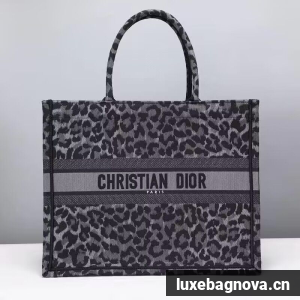 DIOR BOOK TOTE Embroidery M1289ZR Gray Leopard Print