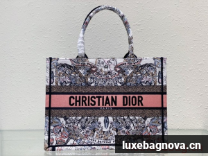 DIOR BOOK TOTE White and Pastel Pink Butterfly Around The World Embroidery M1296ZE