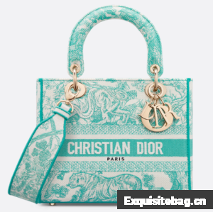 DIOR Medium Dioriviera Lady D-Lite Bag Aquamarina Toile de Jouy Embroidery M0565OT