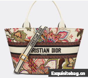 Dior HAT BASKET BAG Natural Multicolor Albero della Vita Embroider M1328CES