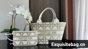 Dior HAT BASKET BAG White and Gold-Tone Macrocannage Embroidery M1328CES