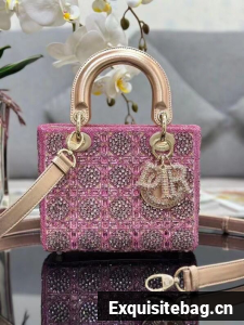 Dior LADY MEDIUM D-LITE BAG M0568O Diamond Embroidery pink