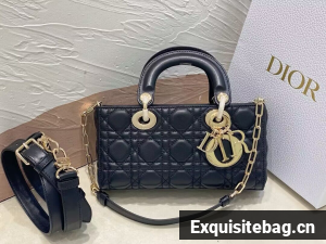 Dior Medium LADY D-JOY BAG Original Calfskin Leather 0540 Black