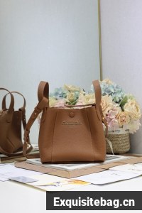 Dior Medium Signature Bucket Bag Grained Calfskin M2841USKU brown