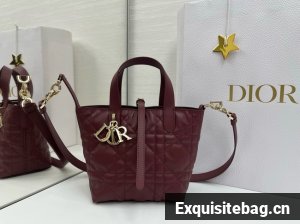 Small Dior Toujours Vertical Tote Bag Macrocannage Crinkled Calfskin M2835 burgundy