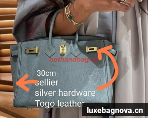 Hermes Birkin Bag Original Togo Leather 30CM 17825 Gray Blue