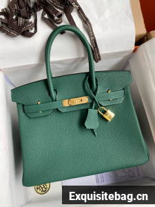 Hermes Birkin Original Togo Leather Bag 5588 Green Gold-Tone