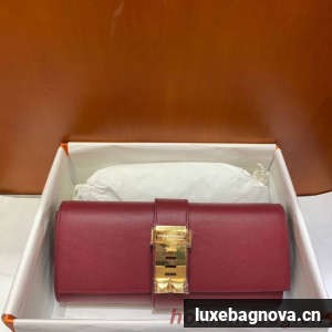 Hermes H Medor swift Leather Clutch 37566 Burgundy&gold hardware