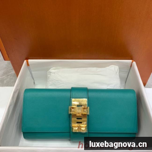 Hermes H Medor swift Leather Clutch 37566 Lake green&Gold hardware