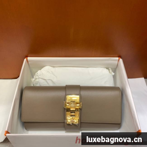 Hermes H Medor swift Leather Clutch 37566 gray&Gold hardware
