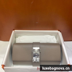 Hermes H Medor swift Leather Clutch 37566 gray&Silver hardware