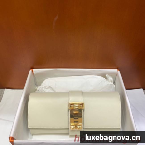 Hermes H Medor swift Leather Clutch 37566 white&Gold hardware