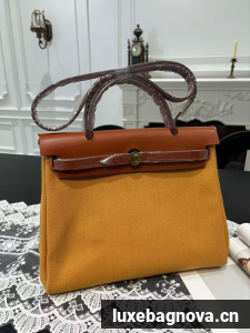 Hermes Herbag 31CM Original Canvas Leather & Calfskin 45987 Brown