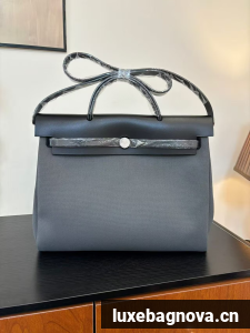 Hermes Herbag 31CM Original Canvas Leather & Calfskin 45987 Gray&Black