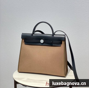 Hermes Herbag 31CM Original Canvas Leather & Calfskin 48887 Cream&black