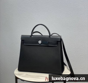 Hermes Herbag 31CM Original Canvas Leather & Calfskin 48887 black