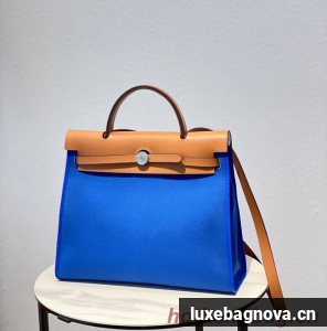 Hermes Herbag 31CM Original Canvas Leather & Calfskin 48887 blue&brown